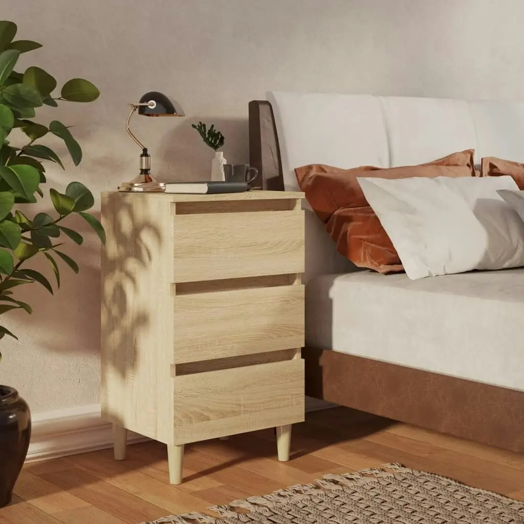 Bed Cabinet with Solid Wood Legs Sonoma Oak 40x35x69 cm 805893