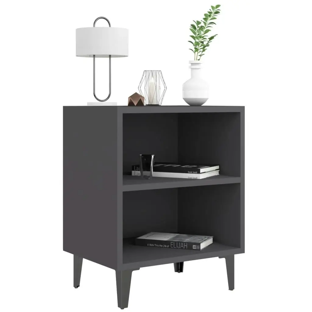 Bed Cabinets with Metal Legs 2 pcs Grey 40x30x50 cm 805802