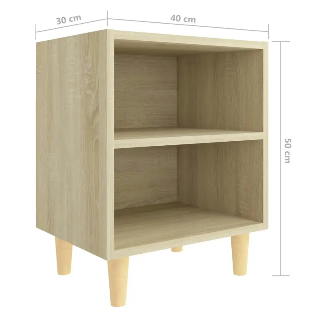 Bed Cabinets with Solid Wood Legs 2 pcs Sonoma Oak 40x30x50 cm 805786