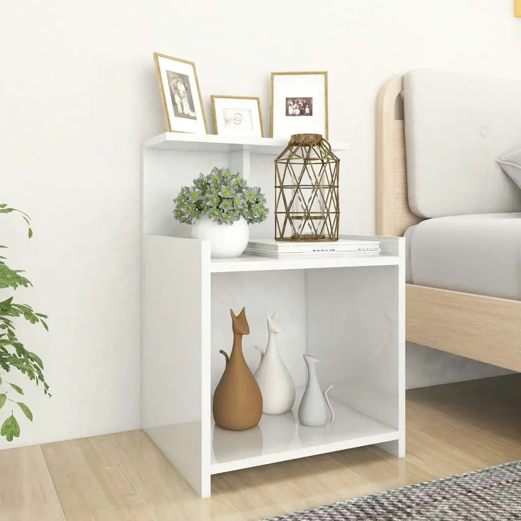 Bed Cabinet High Gloss White 40x35x60 cm Engineered Wood 806187