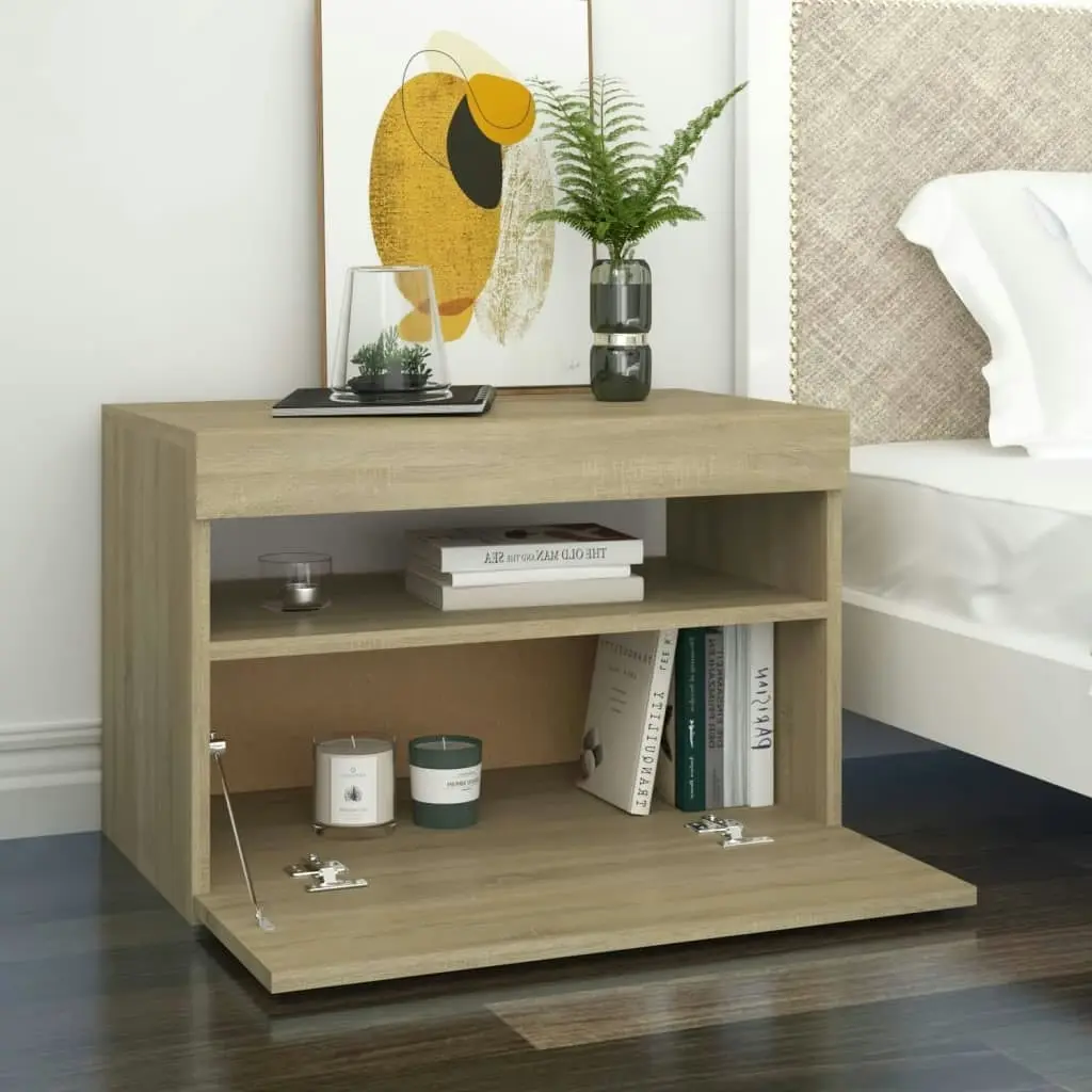 Bedside Cabinet & LED Lights 2 pcs Sonoma Oak 60x35x40 cm 3082781