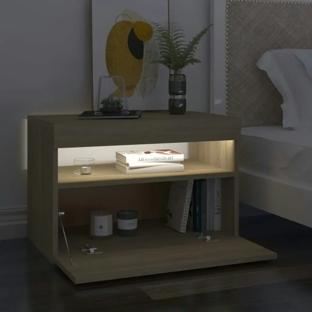 Bedside Cabinet & LED Lights 2 pcs Sonoma Oak 60x35x40 cm 3082781