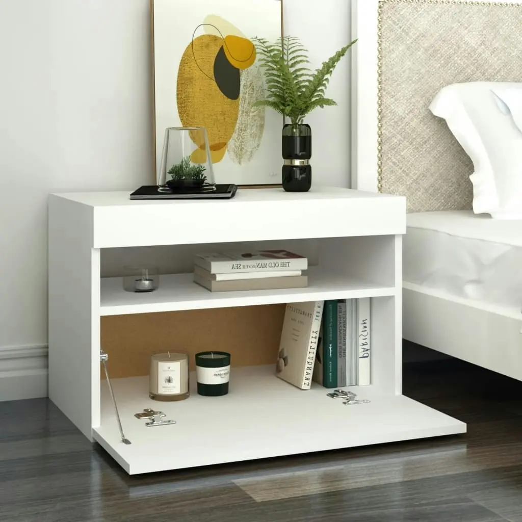 Bedside Cabinet & LED Lights White 60x35x40 cm Engineered Wood 3082774