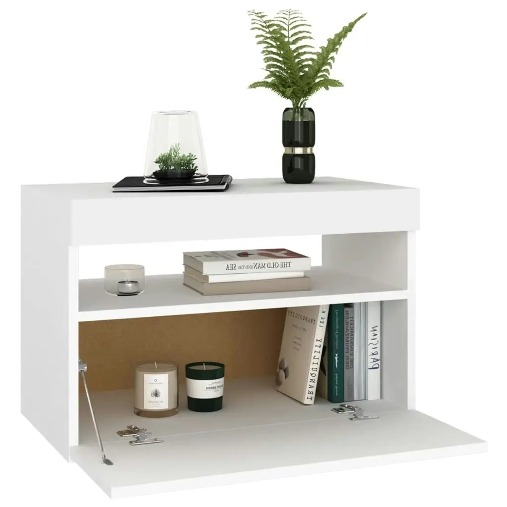 Bedside Cabinet & LED Lights White 60x35x40 cm Engineered Wood 3082774