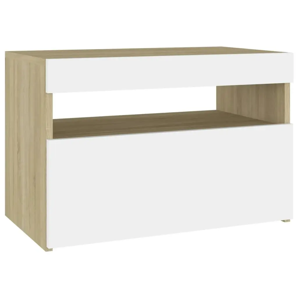 Bedside Cabinet & LED Lights 2 pcs White and Sonoma Oak 60x35x40 cm 3082785