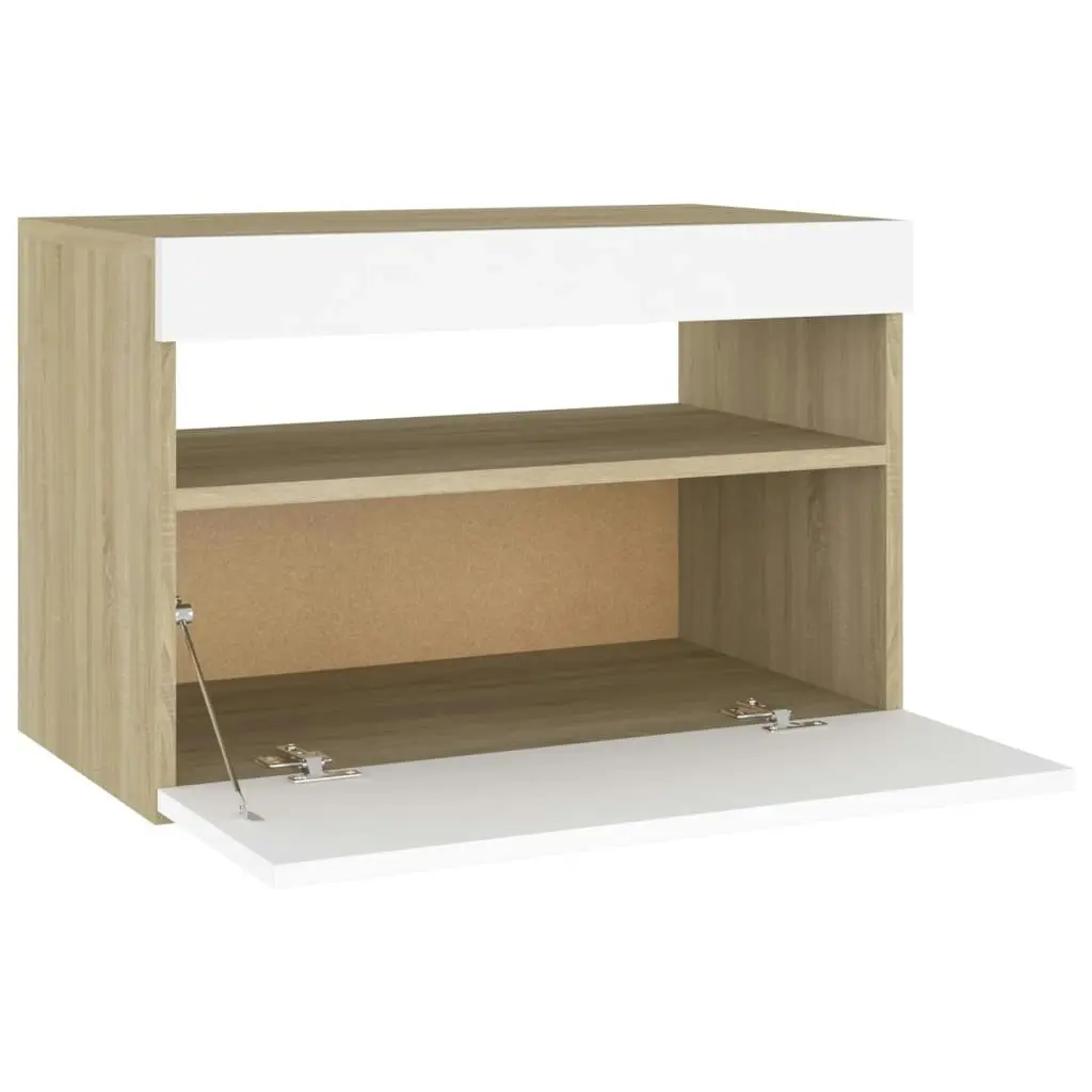 Bedside Cabinet & LED Lights 2 pcs White and Sonoma Oak 60x35x40 cm 3082785