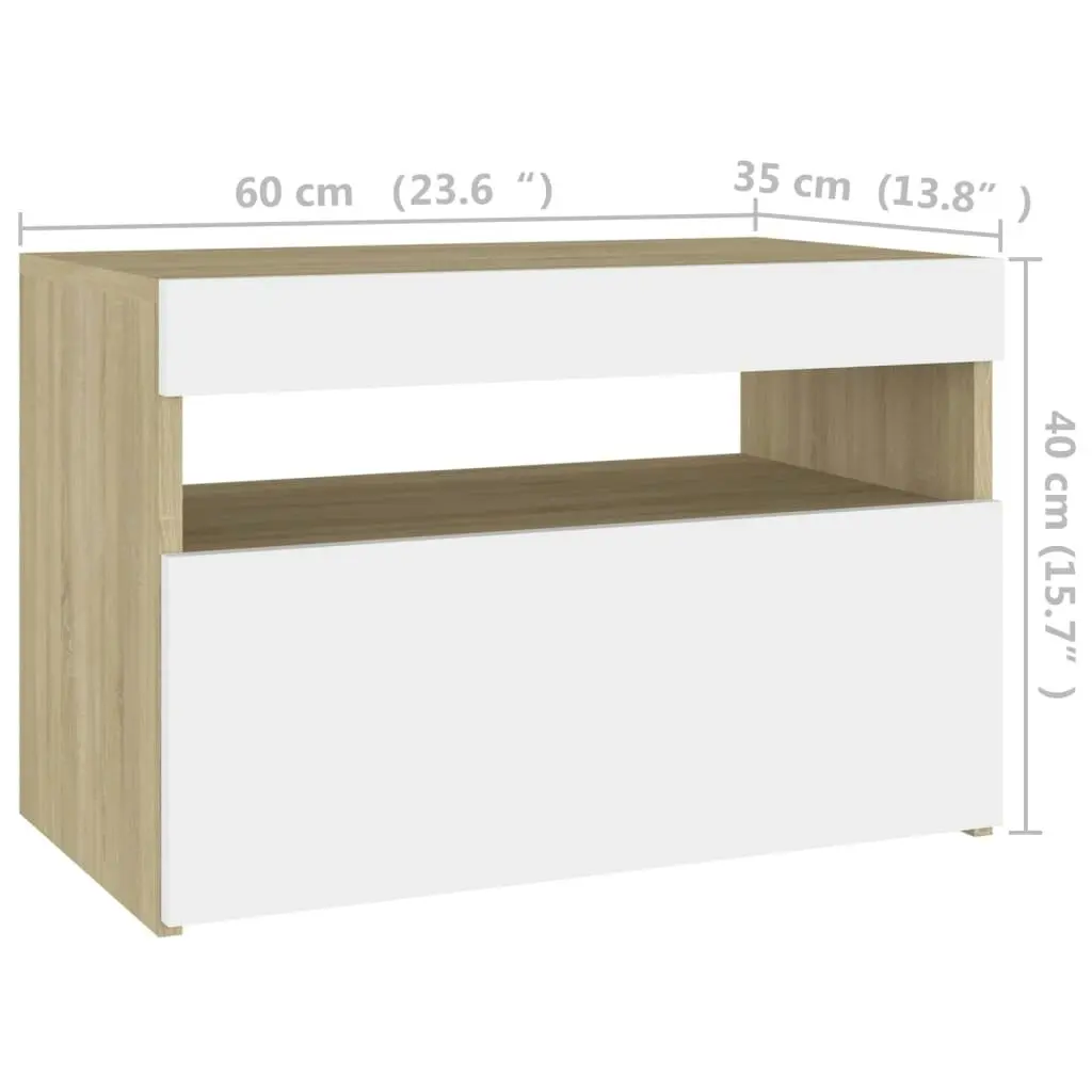 Bedside Cabinet & LED Lights 2 pcs White and Sonoma Oak 60x35x40 cm 3082785