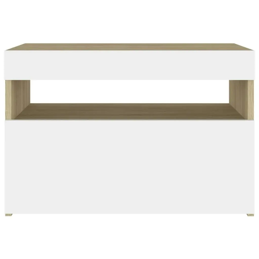 Bedside Cabinet & LED Lights 2 pcs White and Sonoma Oak 60x35x40 cm 3082785