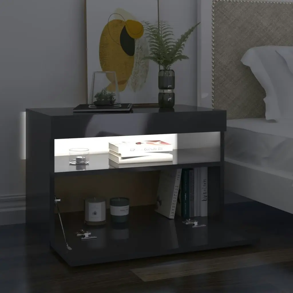 Bedside Cabinet & LED Lights 2 pcs HIgh Gloss Grey 60x35x40 cm 3082791