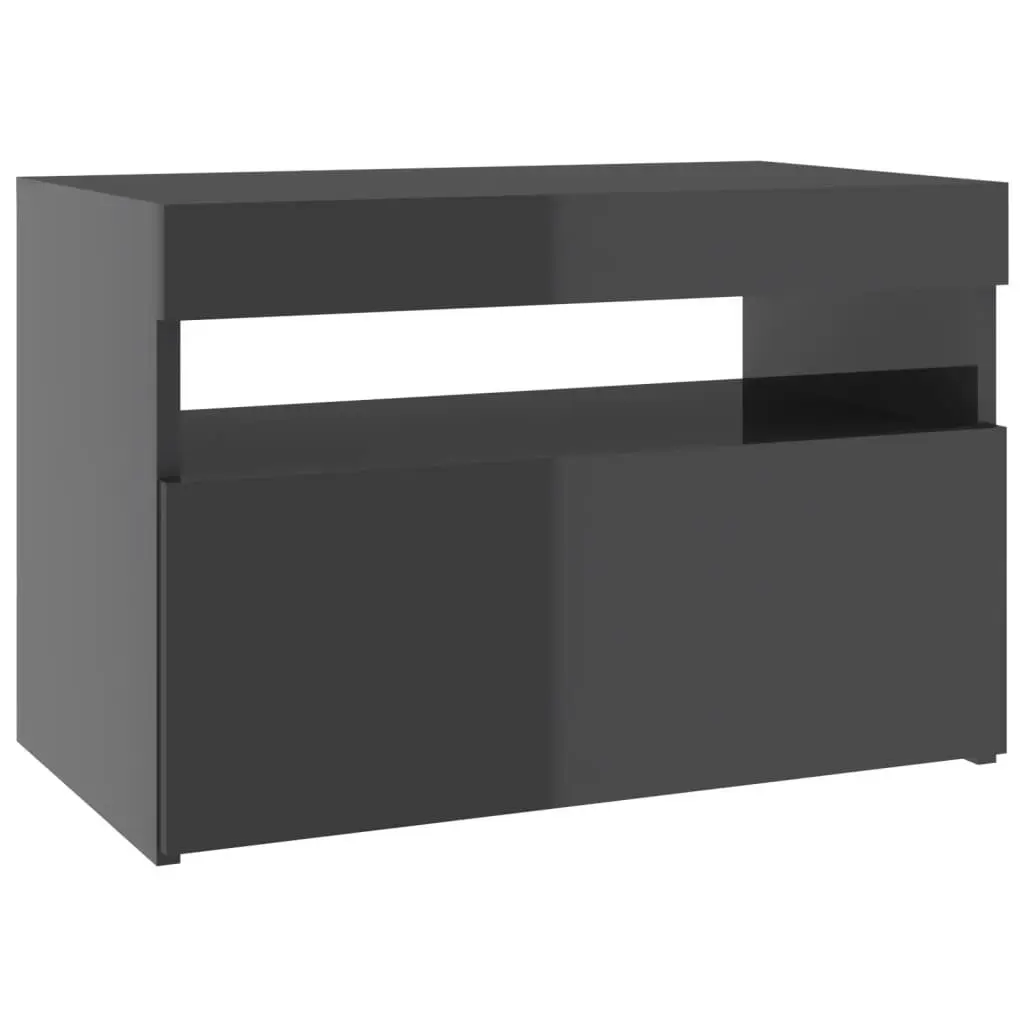 Bedside Cabinet & LED Lights 2 pcs HIgh Gloss Grey 60x35x40 cm 3082791