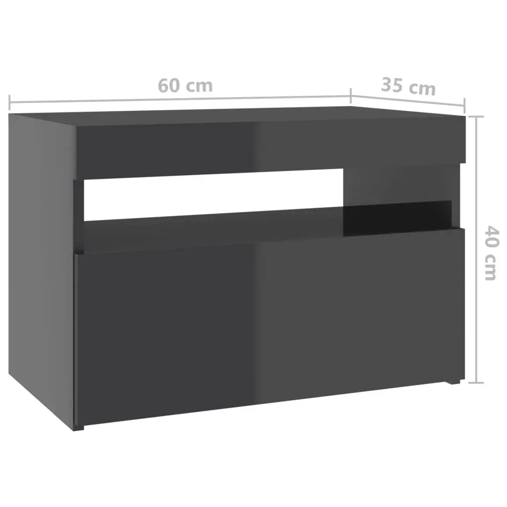 Bedside Cabinet & LED Lights 2 pcs HIgh Gloss Grey 60x35x40 cm 3082791