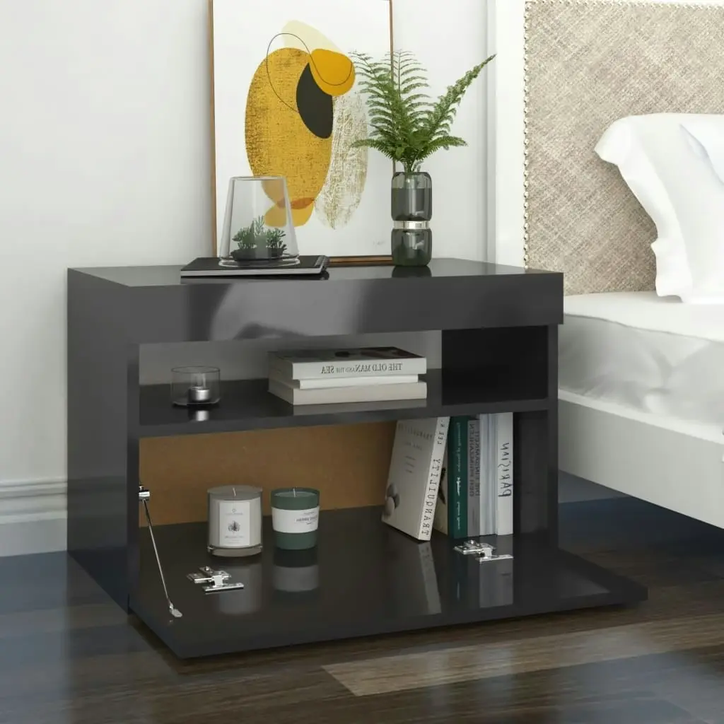 Bedside Cabinet & LED Lights 2 pcs HIgh Gloss Grey 60x35x40 cm 3082791