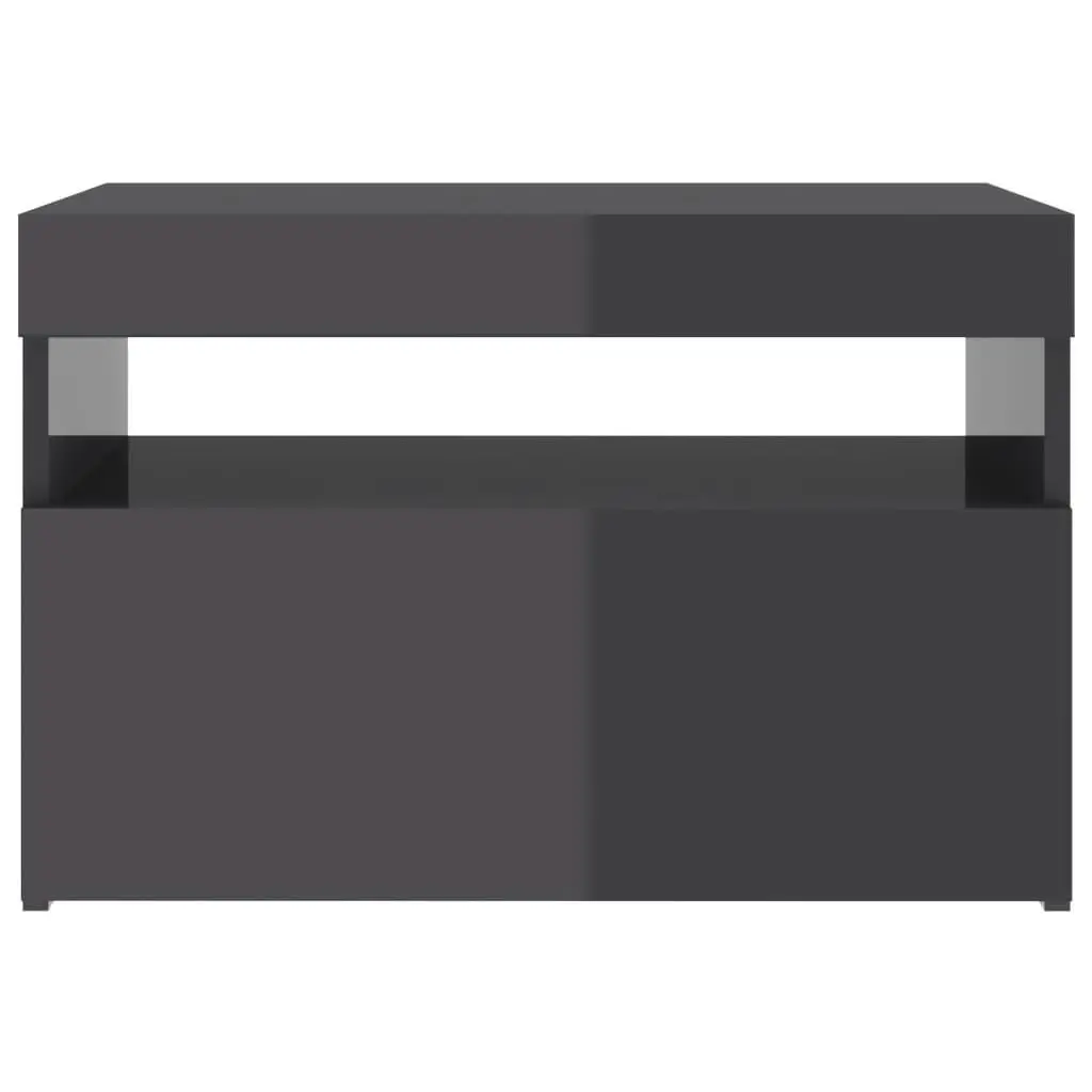 Bedside Cabinet & LED Lights 2 pcs HIgh Gloss Grey 60x35x40 cm 3082791