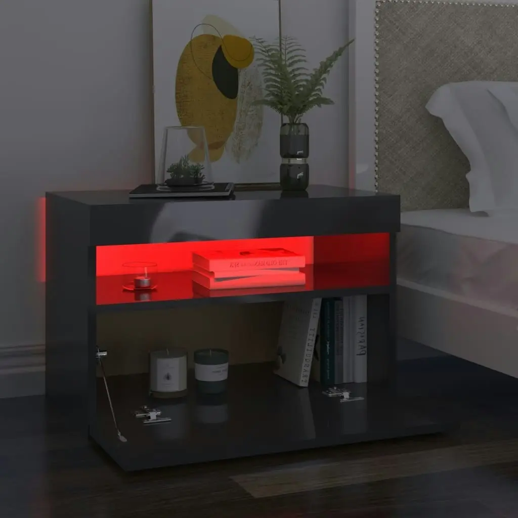 Bedside Cabinet & LED Lights 2 pcs HIgh Gloss Grey 60x35x40 cm 3082791