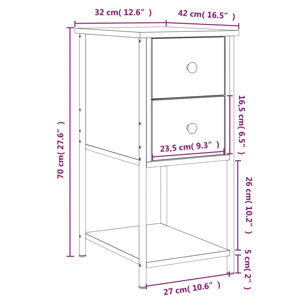 Bedside Cabinet Black 32x42x70 cm Engineered Wood 826093