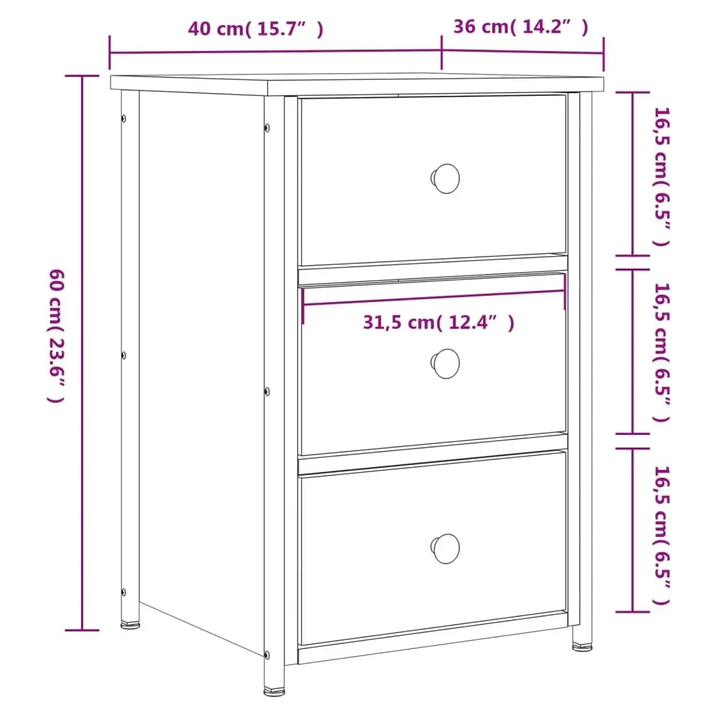 Bedside Cabinet Black 40x36x60 cm Engineered Wood 825993