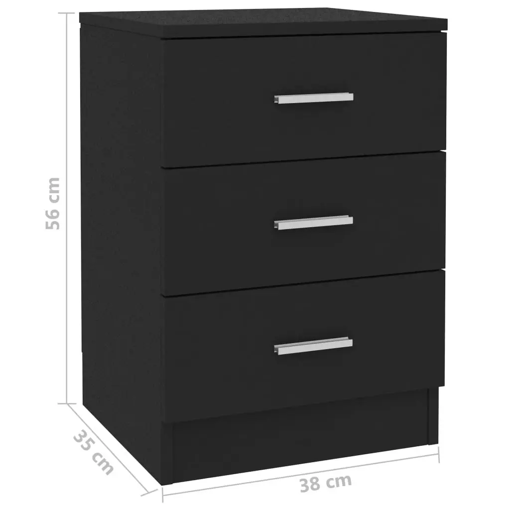 Bedside Cabinet Black 38x35x56 cm Engineered Wood 800452