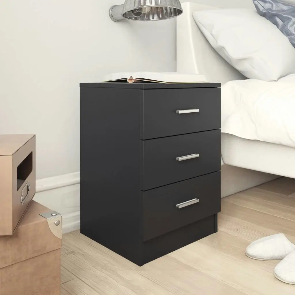 Bedside Cabinet Black 38x35x56 cm Engineered Wood 800452