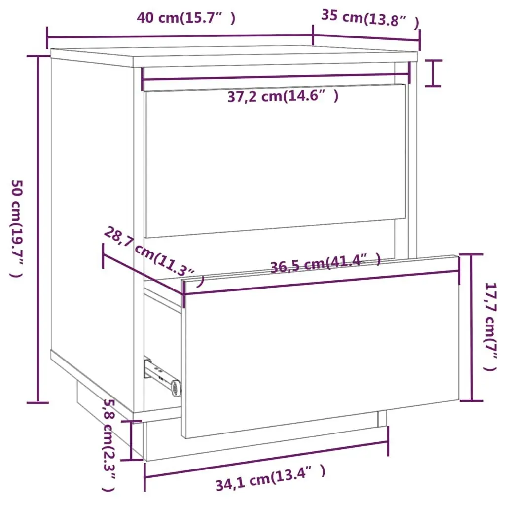 Bedside Cabinet 40x35x50 cm Solid Wood Pine 813315