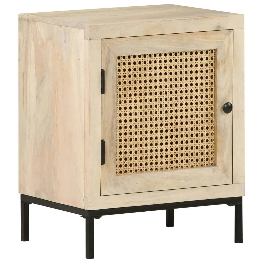 Bedside Cabinet 40x30x50 cm Solid Mango Wood and Natural Cane 323509