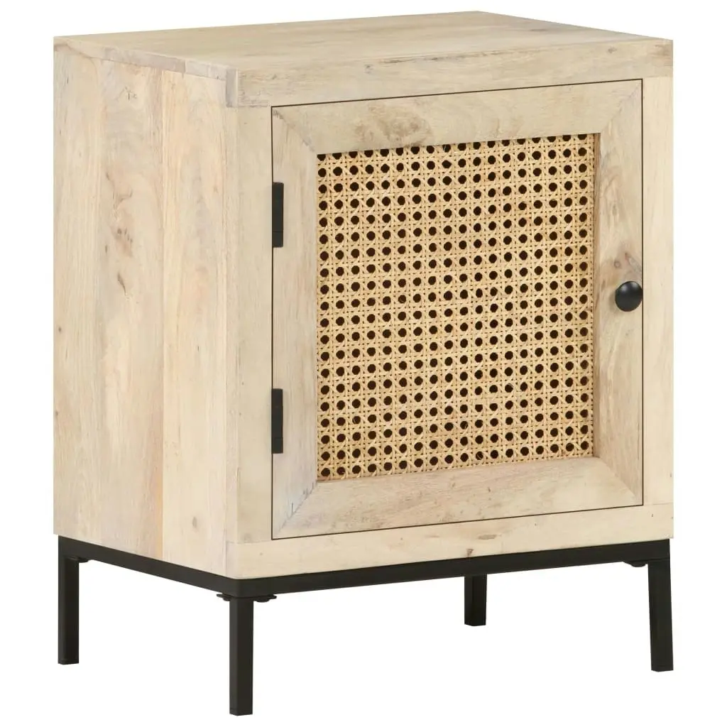 Bedside Cabinet 40x30x50 cm Solid Mango Wood and Natural Cane 323509