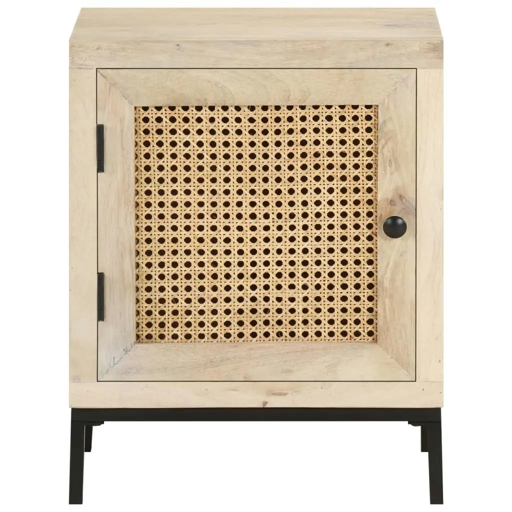 Bedside Cabinet 40x30x50 cm Solid Mango Wood and Natural Cane 323509