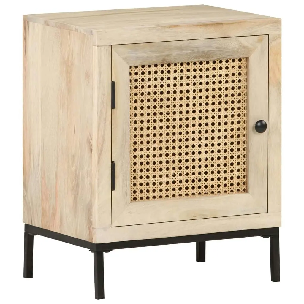 Bedside Cabinet 40x30x50 cm Solid Mango Wood and Natural Cane 323509