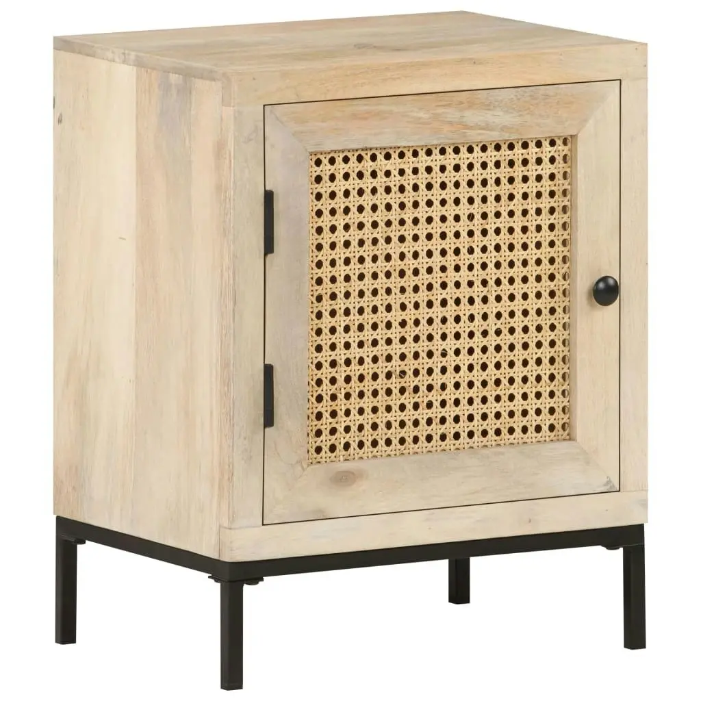 Bedside Cabinet 40x30x50 cm Solid Mango Wood and Natural Cane 323509