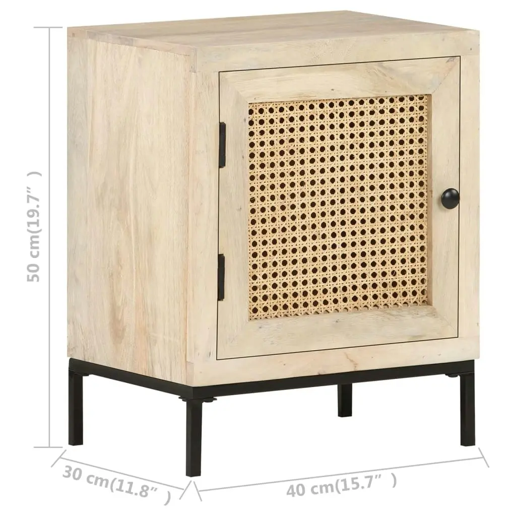 Bedside Cabinet 40x30x50 cm Solid Mango Wood and Natural Cane 323509