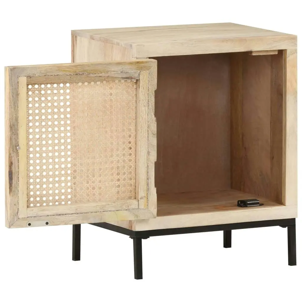 Bedside Cabinet 40x30x50 cm Solid Mango Wood and Natural Cane 323509