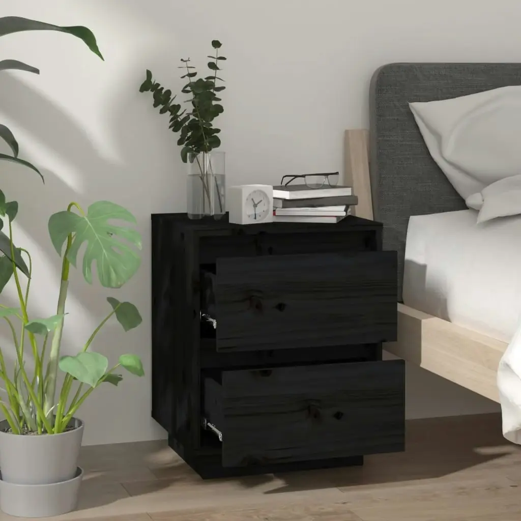 Bedside Cabinet Black 40x35x50 cm Solid Wood Pine 813323