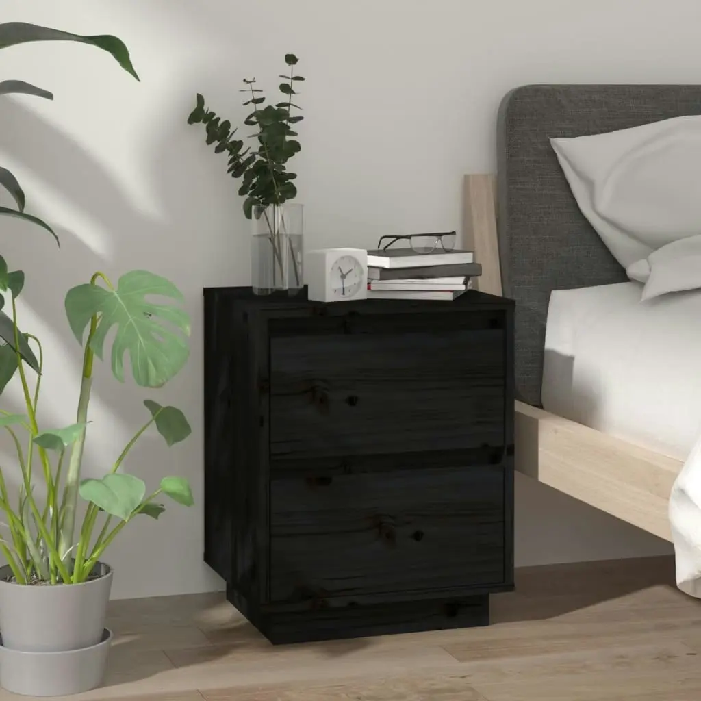 Bedside Cabinet Black 40x35x50 cm Solid Wood Pine 813323