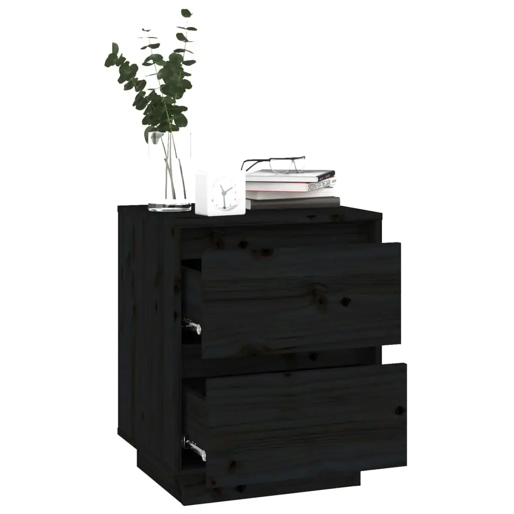 Bedside Cabinet Black 40x35x50 cm Solid Wood Pine 813323