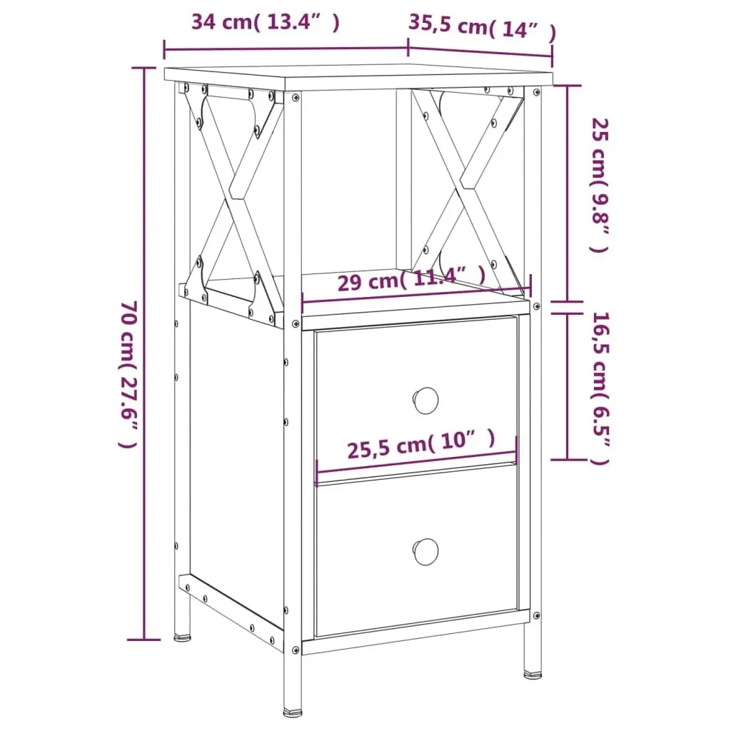 Bedside Cabinet Brown Oak 34x35.5x70 cm Engineered Wood 825951