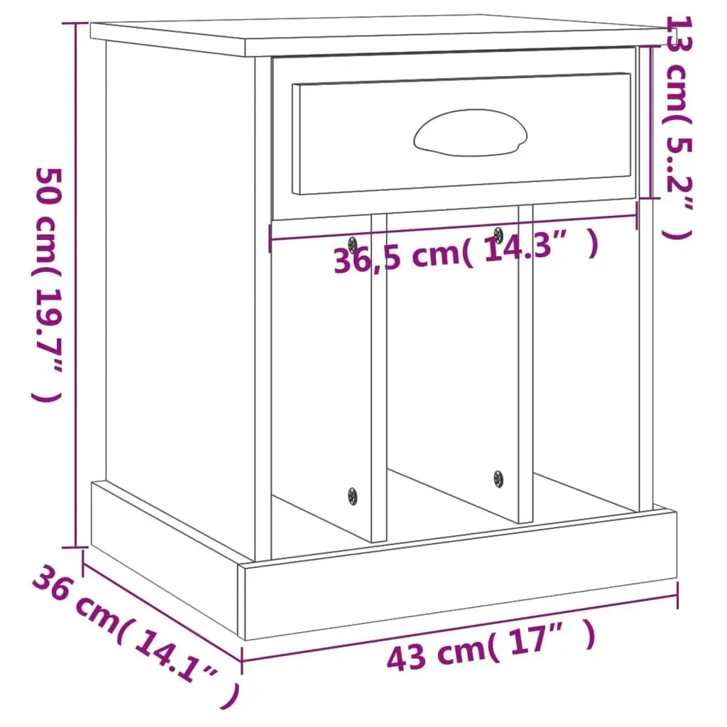 Bedside Cabinet Black 43x36x50 cm 816346