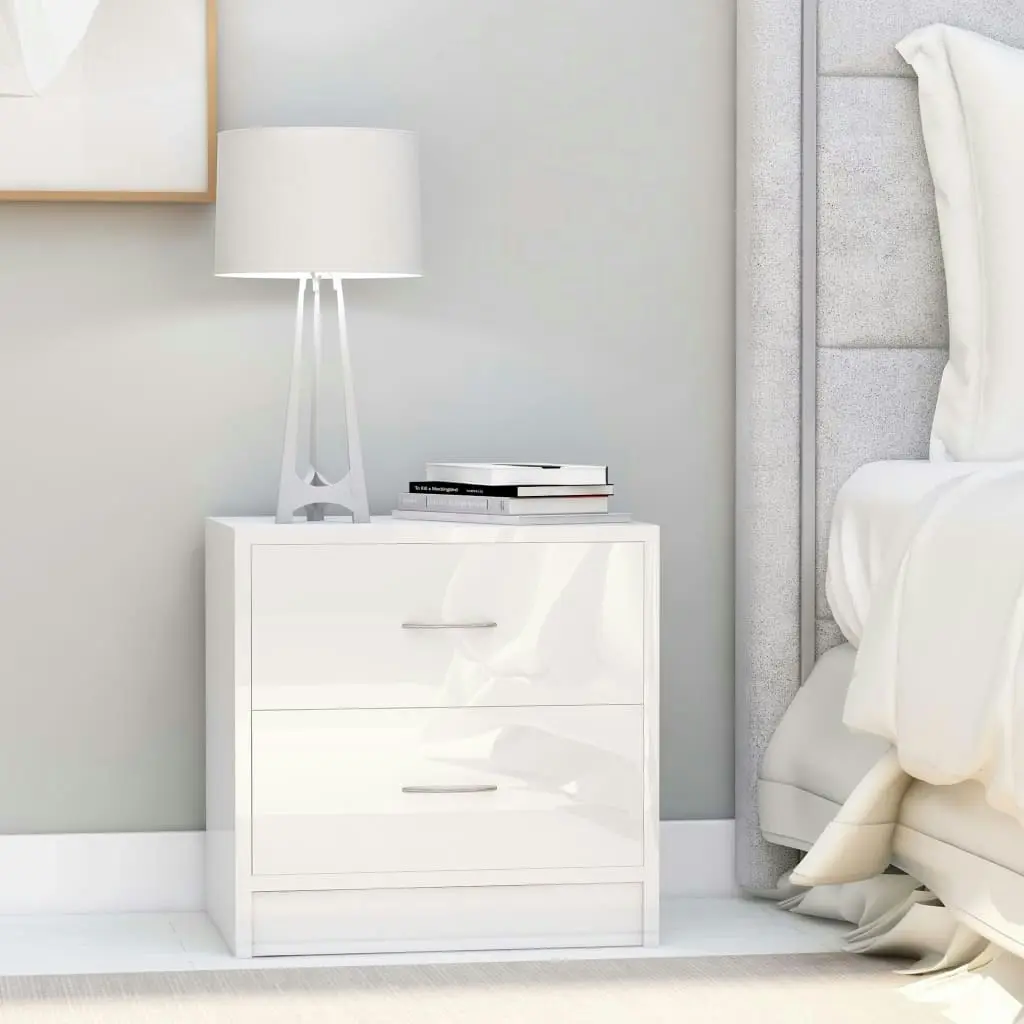 Bedside Cabinet High Gloss White 40x30x40 cm Engineered Wood 801047