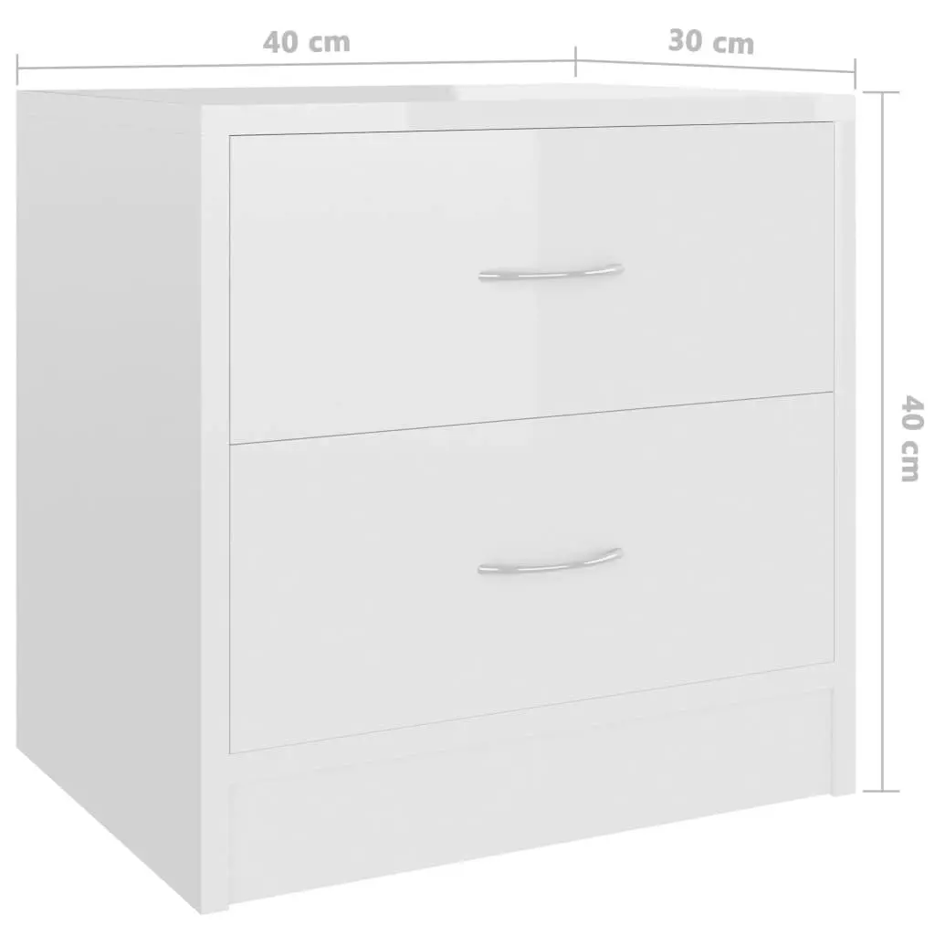 Bedside Cabinet High Gloss White 40x30x40 cm Engineered Wood 801047