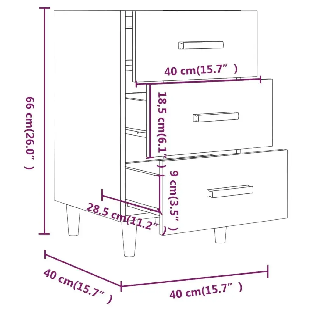 Bedside Cabinet High Gloss White 40x40x66 cm Engineered Wood 812084