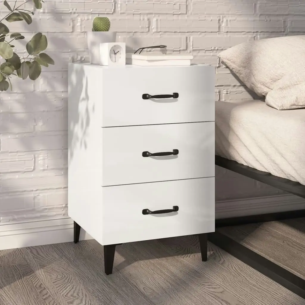 Bedside Cabinet High Gloss White 40x40x66 cm Engineered Wood 812093