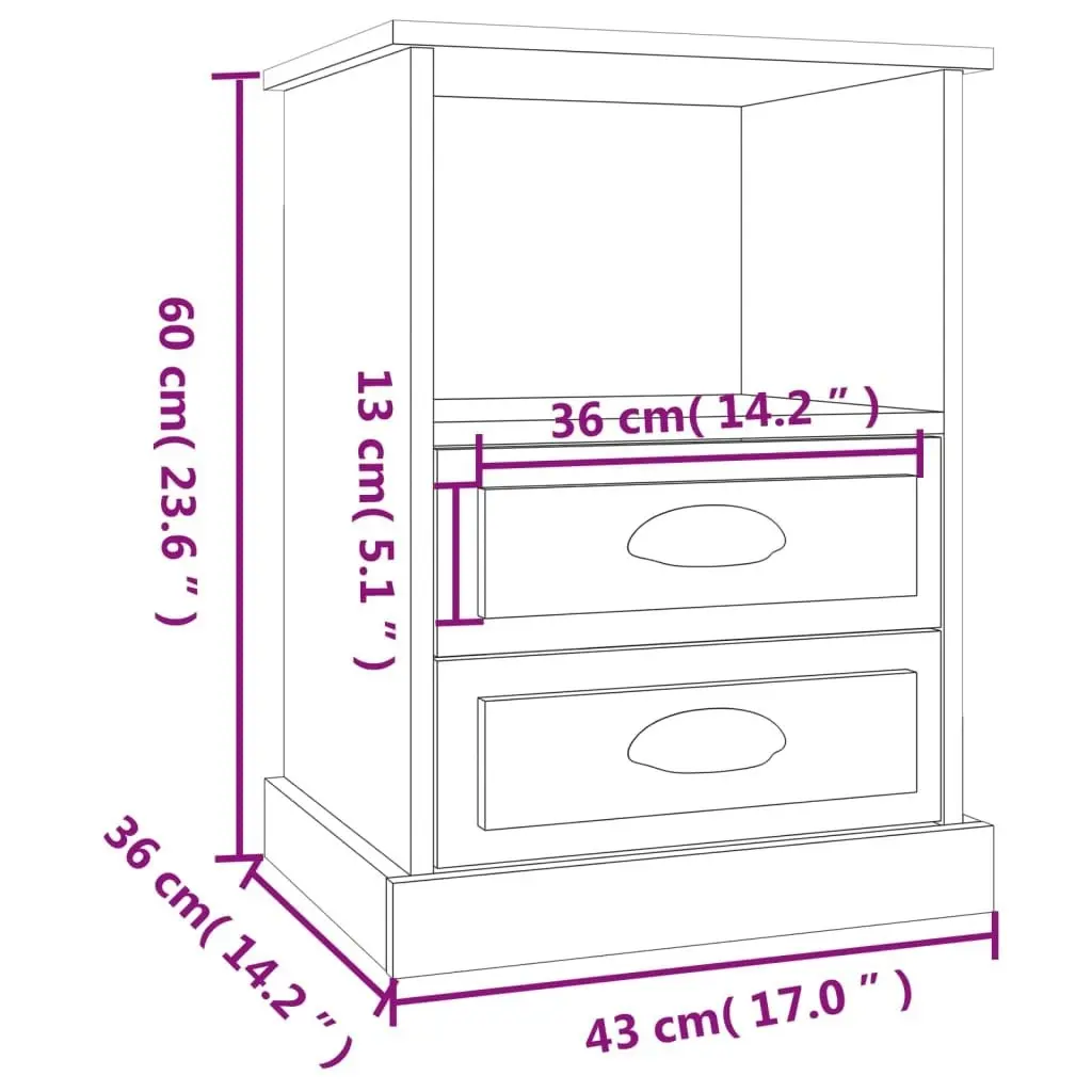 Bedside Cabinet High Gloss White 43x36x60 cm 816332