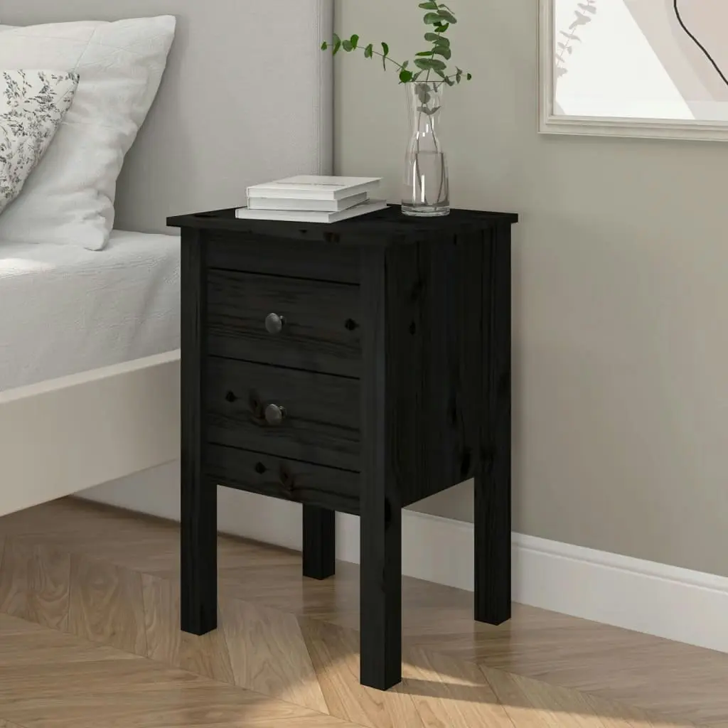 Bedside Cabinet Black 40x35x61.5 cm Solid Wood Pine 813697