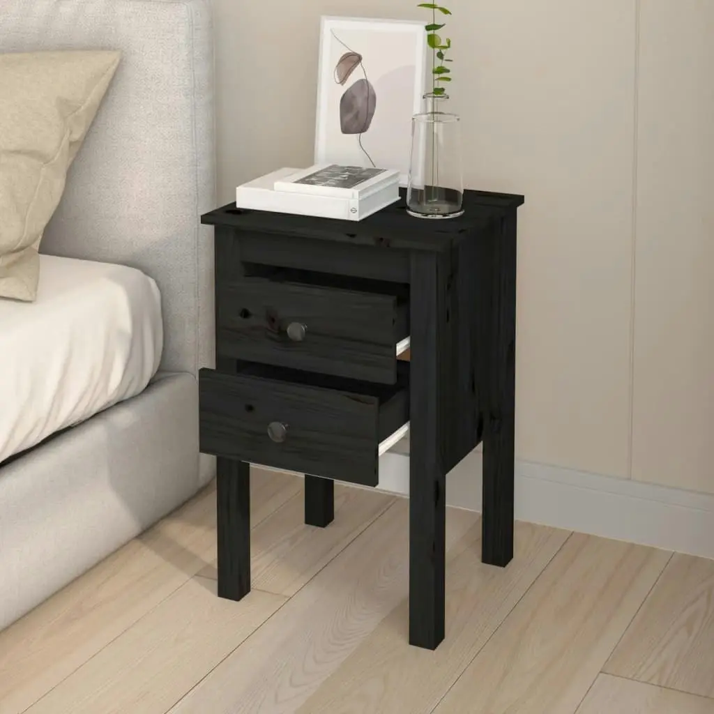 Bedside Cabinet Black 40x35x61.5 cm Solid Wood Pine 813697