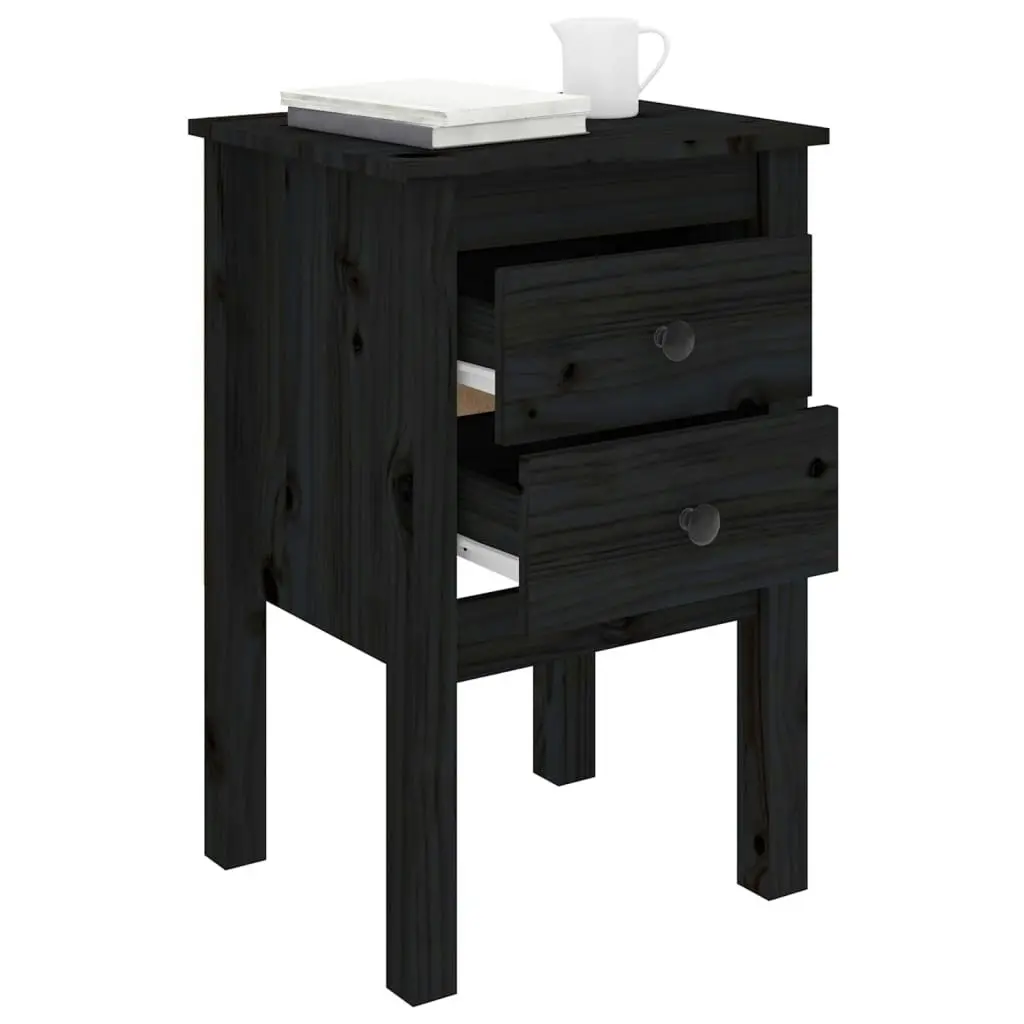 Bedside Cabinet Black 40x35x61.5 cm Solid Wood Pine 813697