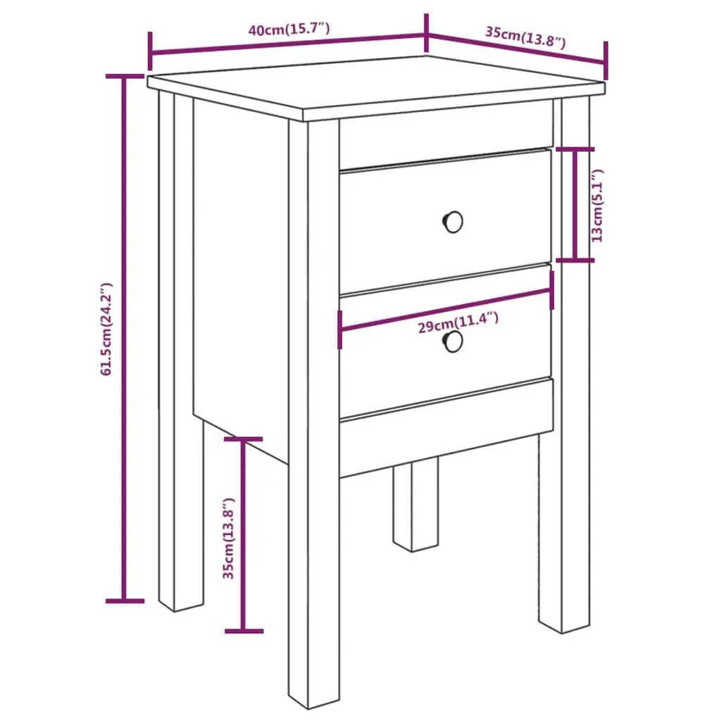 Bedside Cabinet Black 40x35x61.5 cm Solid Wood Pine 813697