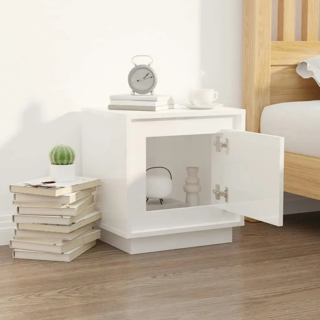 Bedside Cabinet High Gloss White 44x35x45 cm Engineered Wood 819840