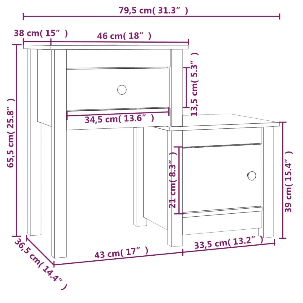 Bedside Cabinet 79.5x38x65.5 cm Solid Wood Pine 814539