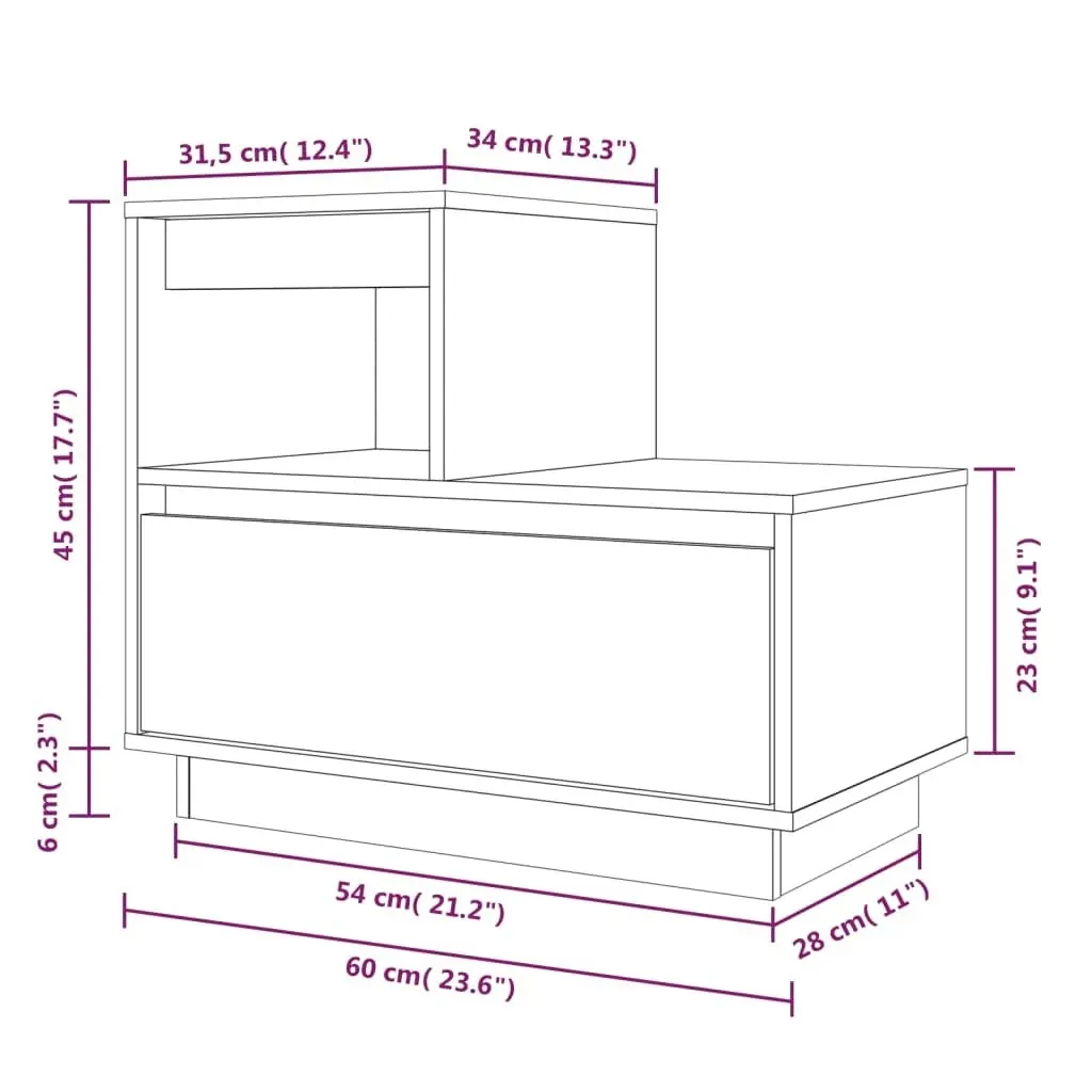 Bedside Cabinet 60x34x51 cm Solid Wood Pine 814374