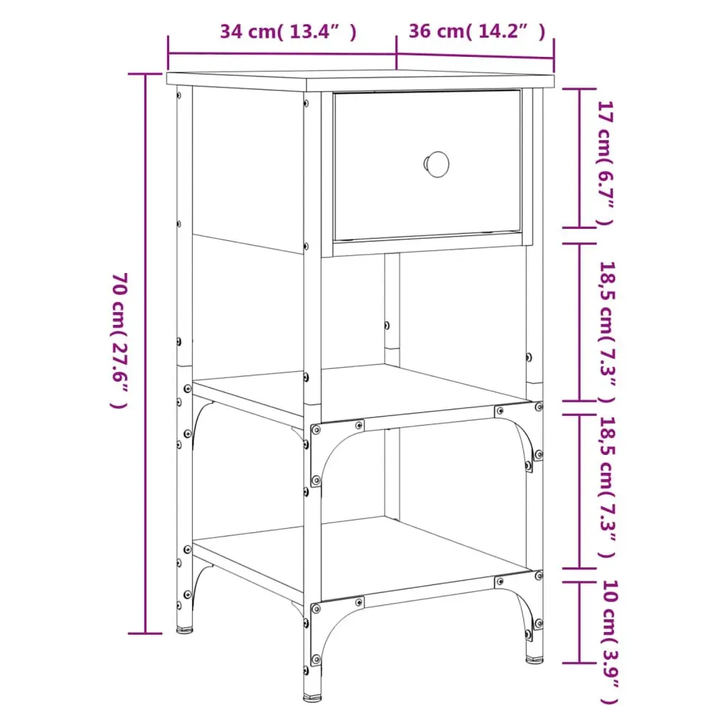 Bedside Cabinet Black 34x36x70 cm Engineered Wood 825973