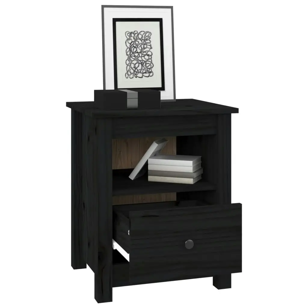 Bedside Cabinet Black 40x35x49 cm Solid Wood Pine 813717