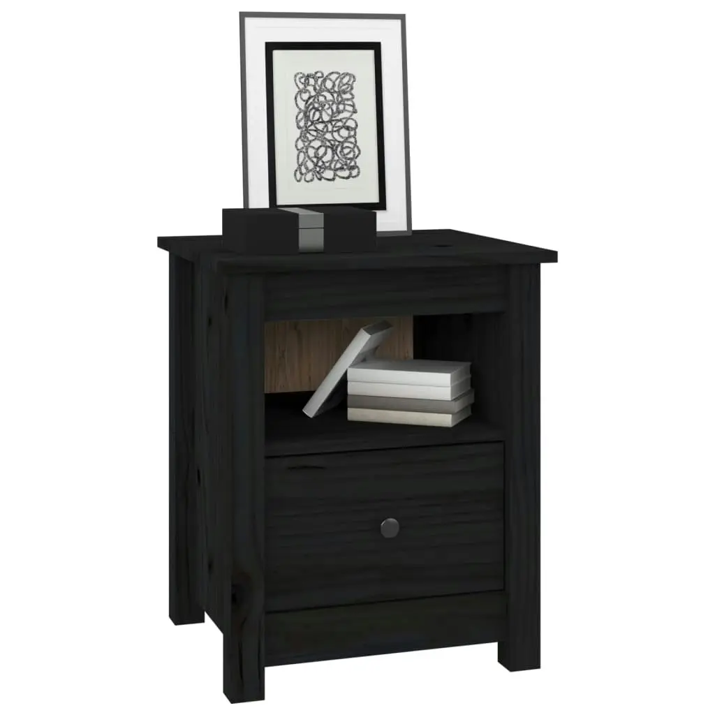 Bedside Cabinet Black 40x35x49 cm Solid Wood Pine 813717